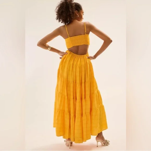 NWT Anthropologie Let Me Be Cutout Tiered Maxi Dress in Tangerine Yellow Size M - Picture 4 of 15